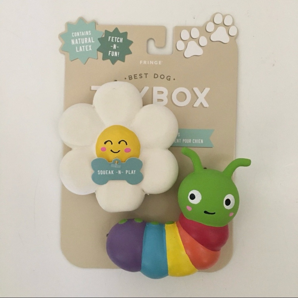 NEW Dog Toys 2 Squeaky Latex Fetch & Play “Best Buds” Daisy Caterpillar | Fringe